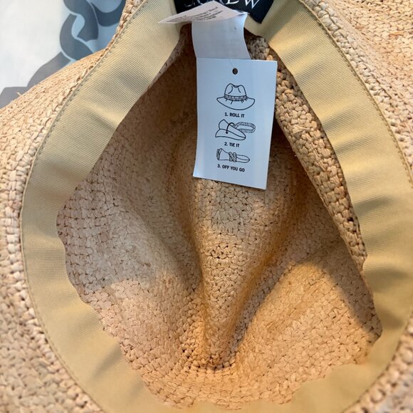 J. Crew Wide Brim Packable Straw Raffia Hat Natural Travel Vacation S/M - Picture 8 of 8